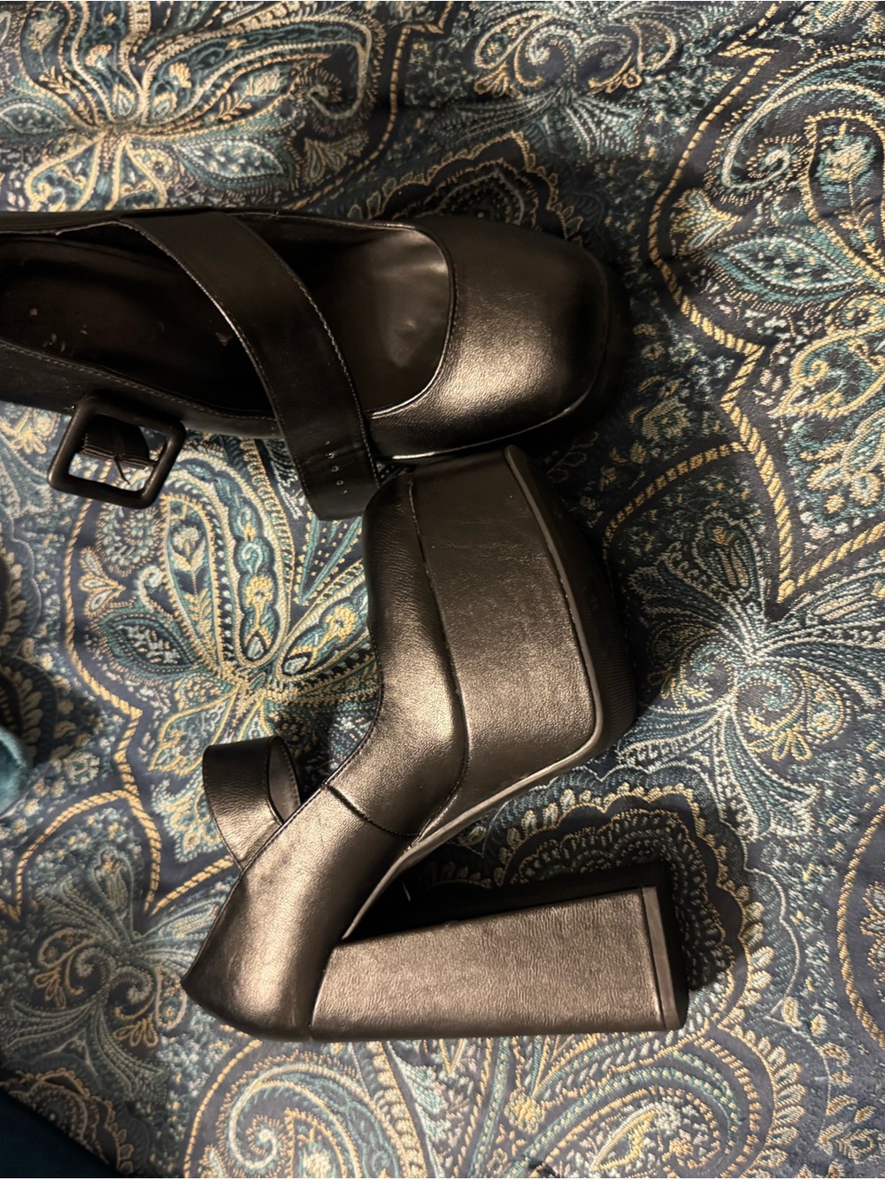 Black Platform Mary Jane Block Heel Pumps - Women